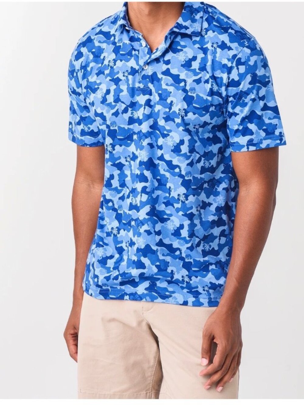 Peter Millar Size XL Seaside Men's Ocean Blue Camo Aqua Cotton SS Hawaiian Polo